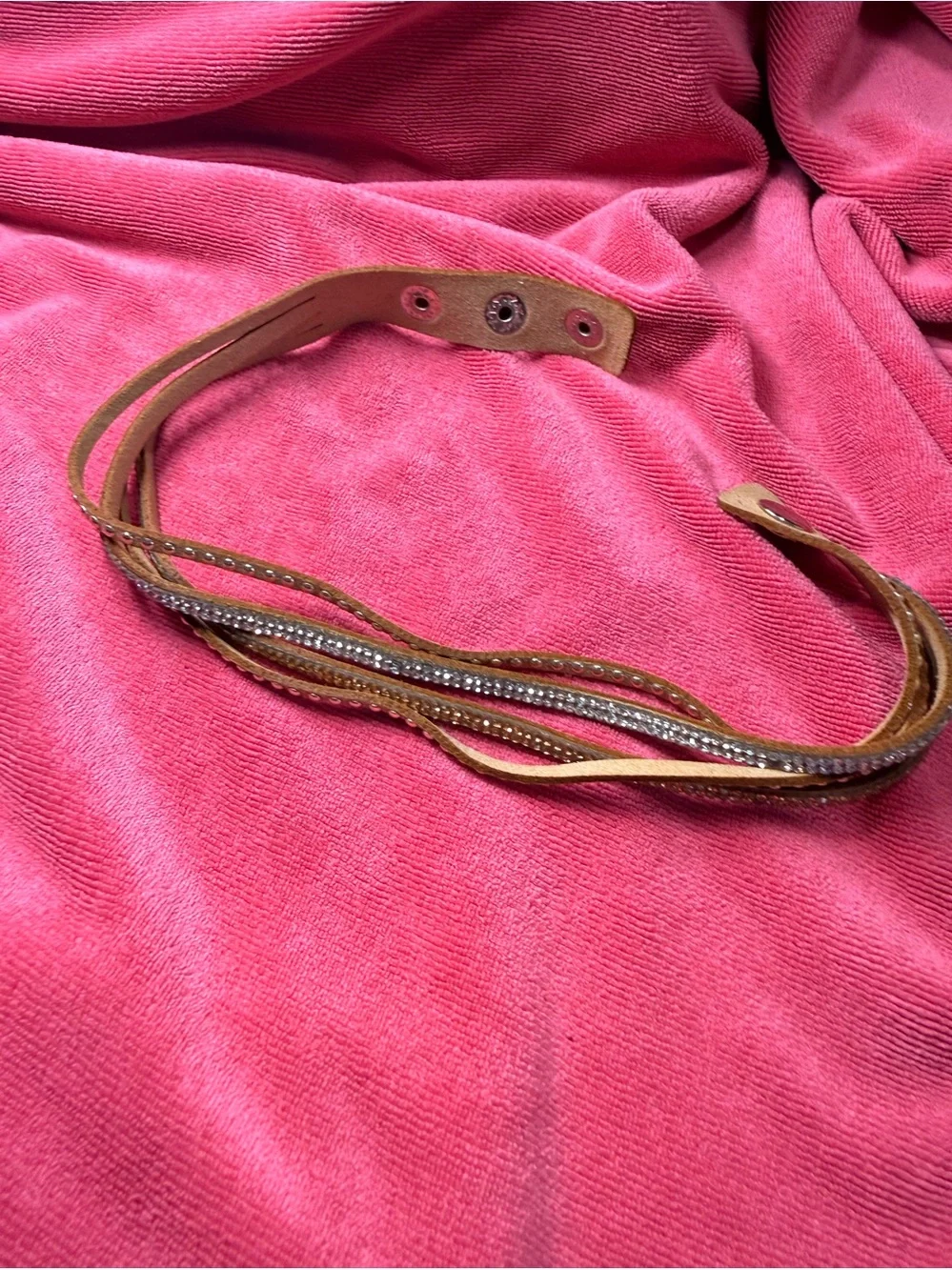 Women's Brown Faux-Leather Multi-Strand Rhinestone Belt